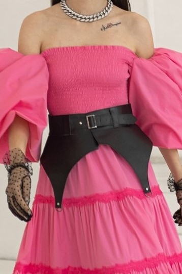 Платье "Лилит" розовое, хлопок + баска с брошью, макси