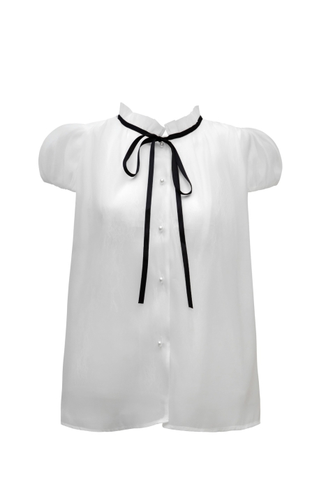 Блуза "Мерсия" белая, фатин с кружевом, черная лента - бант