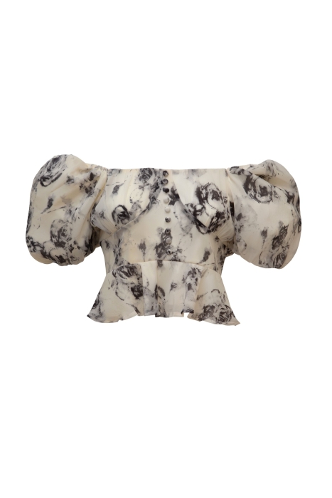 Блуза "Биатрис" белая, черный принт "абстракция"