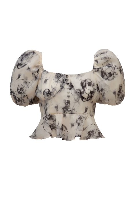 Блуза "Биатрис" белая, черный принт "абстракция"