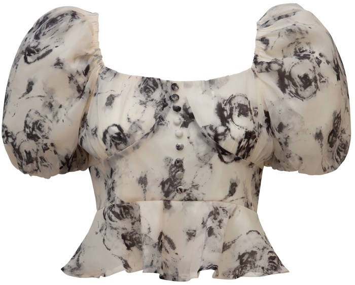 Блуза "Биатрис" белая, черный принт "абстракция"