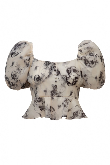 Блуза "Биатрис" белая, черный принт "абстракция"