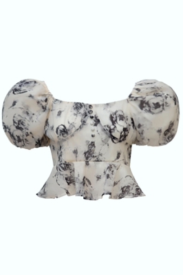 Блуза "Биатрис" белая, черный принт "абстракция"