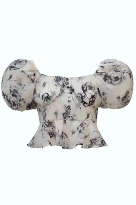 Блуза "Биатрис" белая, черный принт "абстракция"