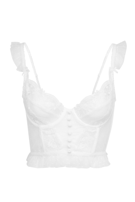 Топ - кроп - корсет "Даррил" белый, фатин в точку с кружевом и пуговицами