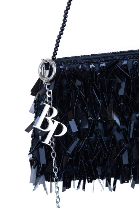 Сумка "Берти" черная, прямоугольные черные пайетки