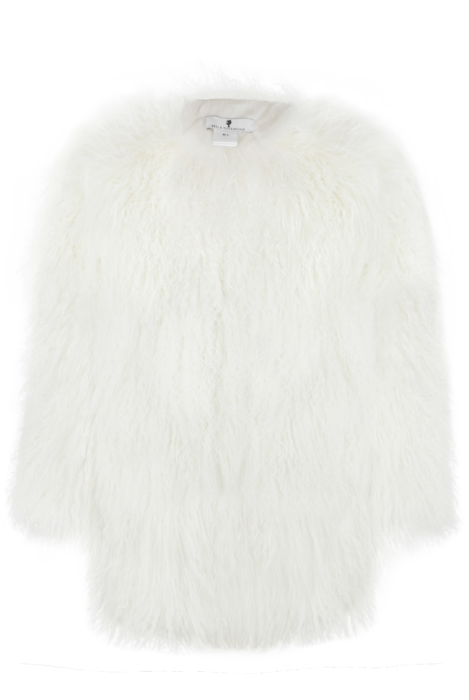 Шуба "Лорель" молочная, мех лама (натуральный), миди 90 см