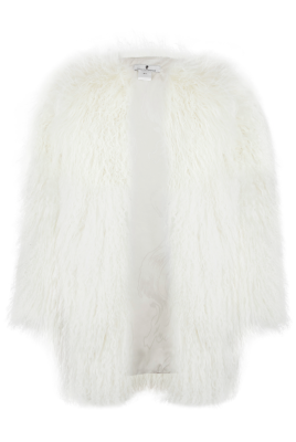 Шуба "Лорель" молочная, мех лама (натуральный), миди 90 см