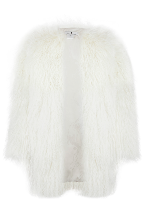 Шуба "Лорель" молочная, мех лама (натуральный), миди 90 см