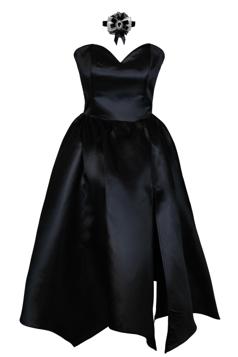 Платье "Бэйлис" черное, сатин (шелк, атлас) миди + подъюбник, чокер