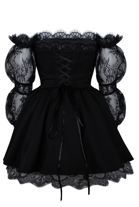 Платье "Лианн", мини, чёрное, корсет, кружевные рукава, пышное