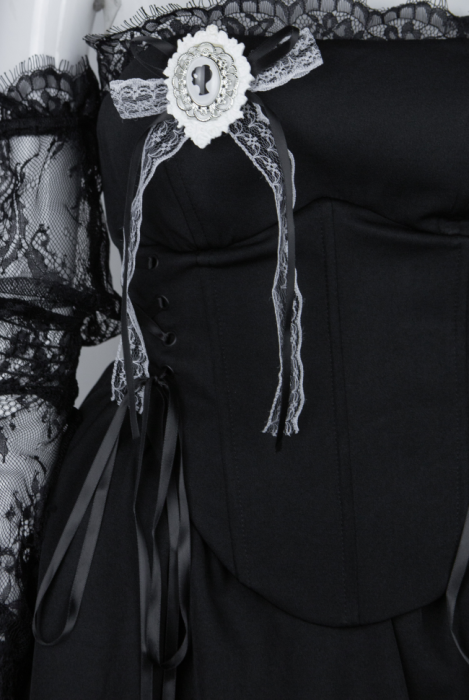 Платье "Лианн", мини, чёрное, корсет, кружевные рукава, пышное