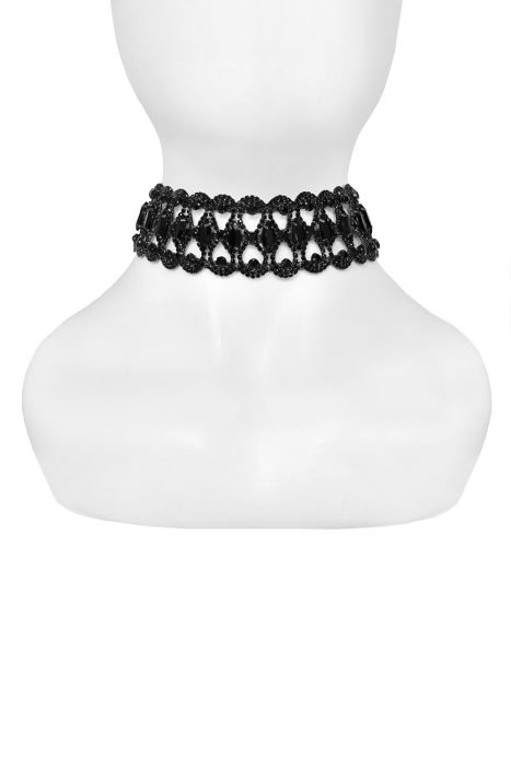 Чокер - колье черный, широкий, из металла и камней