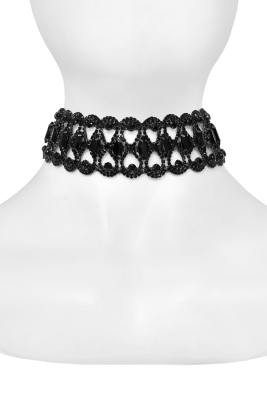 Чокер - колье черный, широкий, из металла и камней