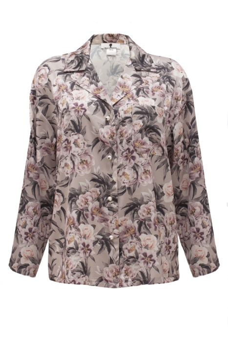 Костюм - пижама "Пальм" нюдовый, шелк, принт "Розы"