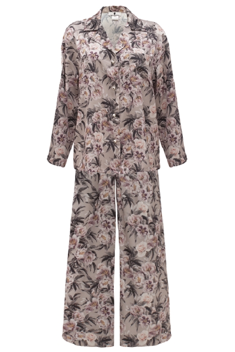 Костюм - пижама "Пальм" нюдовый, шелк, принт "Розы"