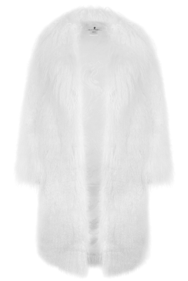 Шуба "Николет" белая, мех лама (натуральный), миди 130 см