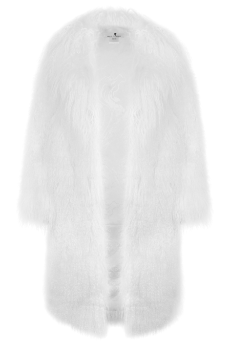 Шуба "Николет" белая, мех лама (натуральный), миди 130 см