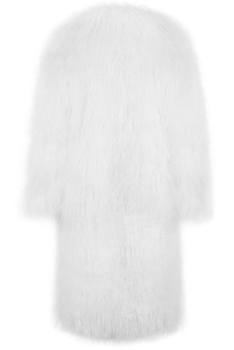 Шуба "Николет" белая, мех лама (натуральный), миди 130 см