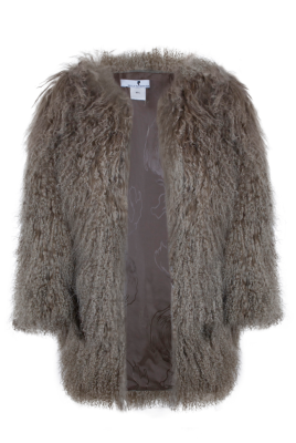 Шуба "Лорель" темно - коричневая, мех лама (натуральный), миди 90 см