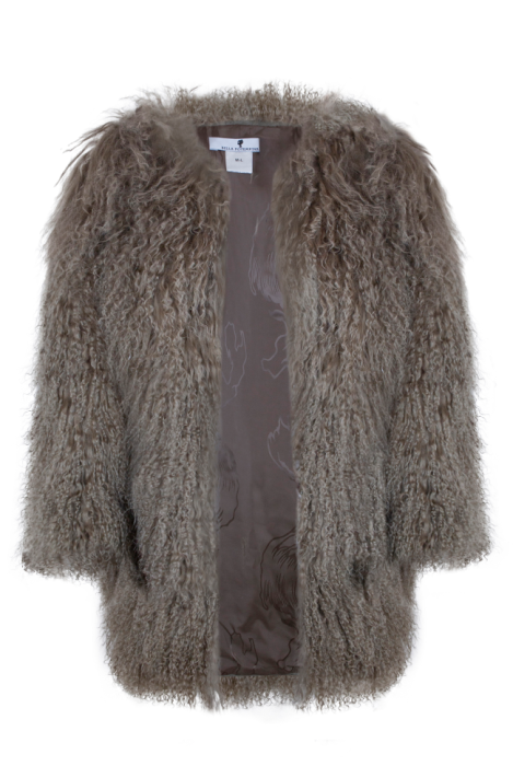 Шуба "Лорель" темно - коричневая, мех лама (натуральный), миди 90 см