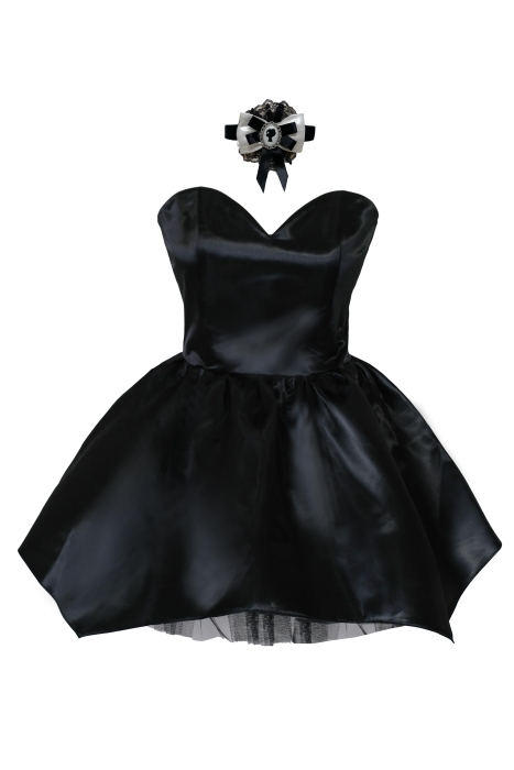 Платье "Бэйлис" черное, сатин (шелк, атлас) мини + подъюбник, чокер