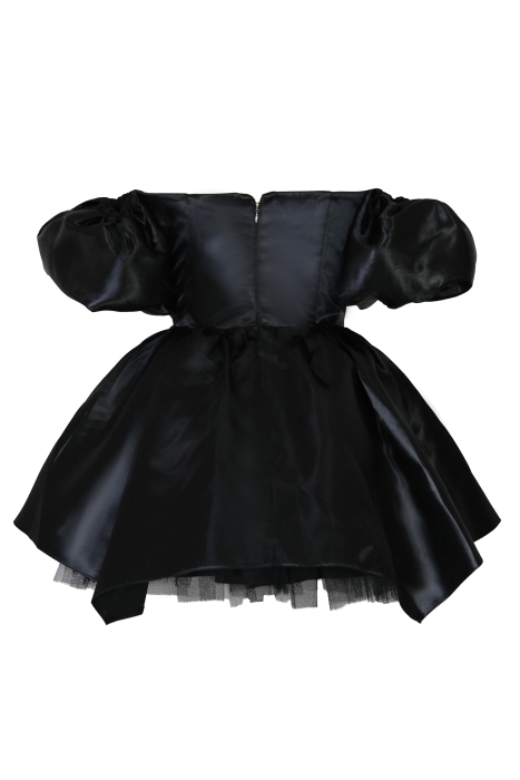 Платье "Бэйлис" черное, сатин (шелк, атлас) мини + подъюбник, чокер