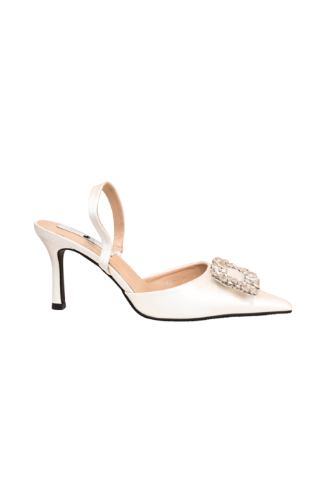 Туфли - Лодочки , Белые   Атласные с Брошью