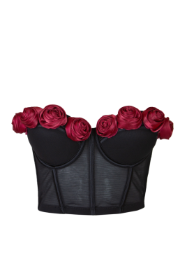 Топ-корсет "Жозе" черный, алые, красные розы