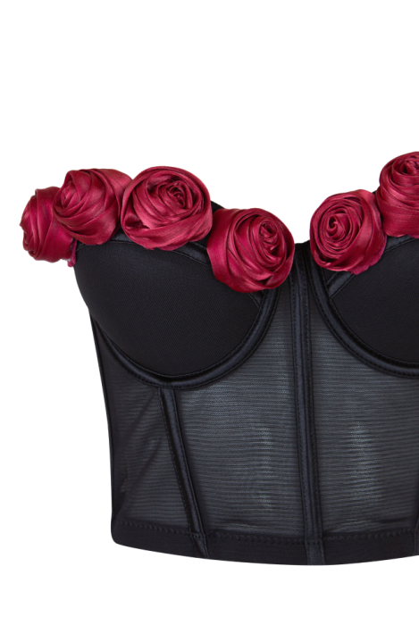 Топ-корсет "Жозе" черный, алые, красные розы