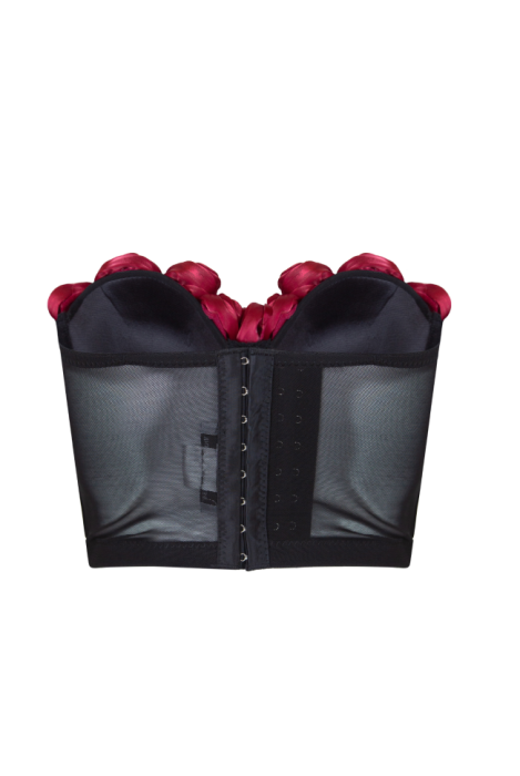 Топ-корсет "Жозе" черный, алые, красные розы