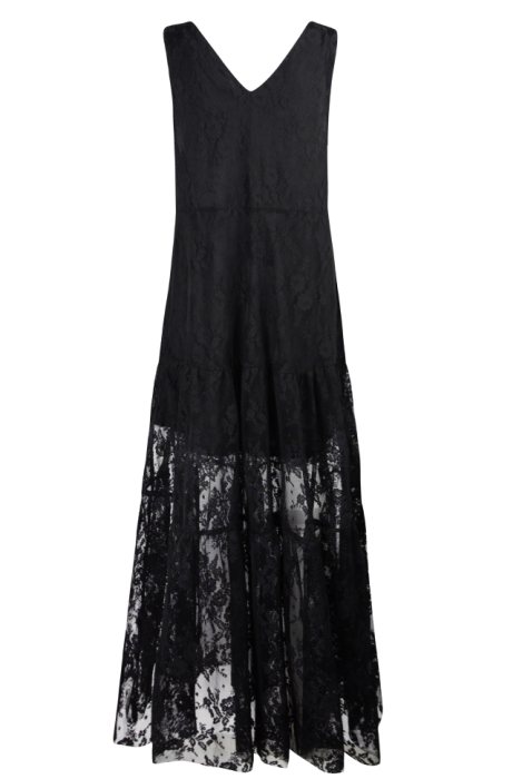 Платье " "Френни", макси, чёрное, на брителях, кружевное, с валаном