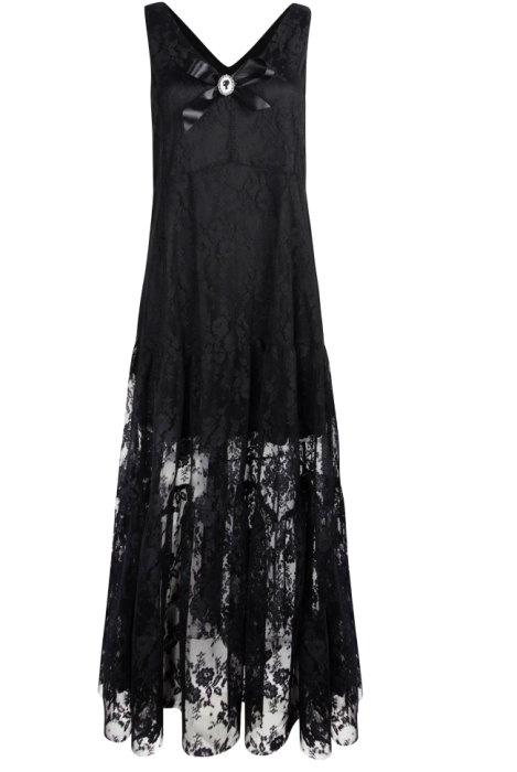 Платье " "Френни", макси, чёрное, на брителях, кружевное, с валаном