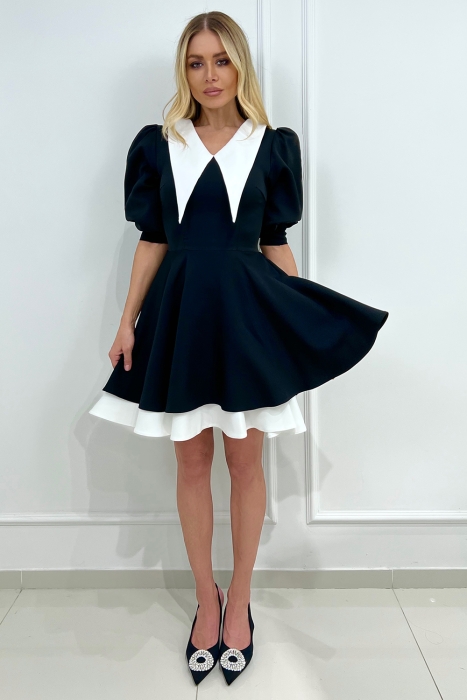Платье "Элодия" черное, белый воротник и подол, мини