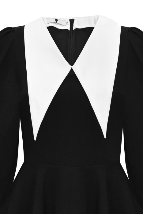 Платье "Элодия" черное, белый воротник и подол, мини