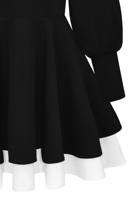 Платье "Элодия" черное, белый воротник и подол, мини