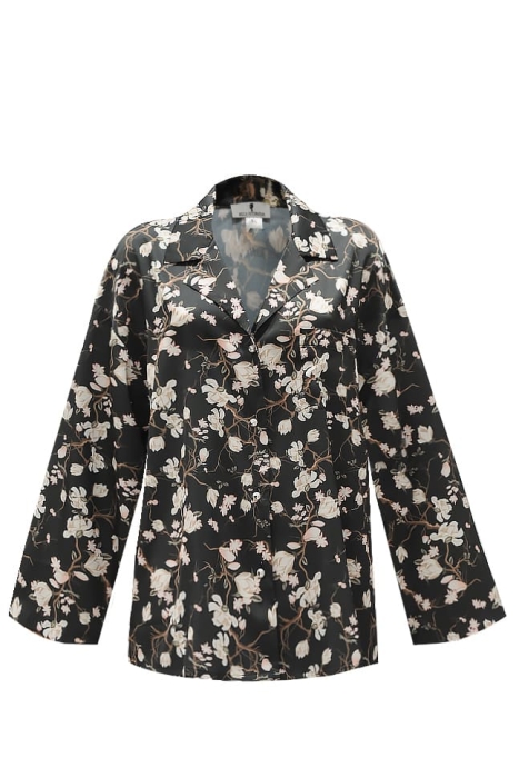 Костюм - пижама "Пальм" темно-синий, шелк, принт "Розы"