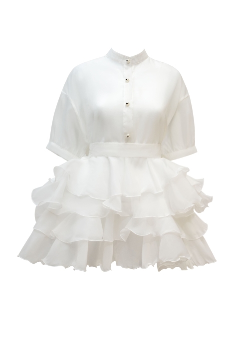 Блуза - туника "Оллана" белая, органза, с воланами от талии + топ