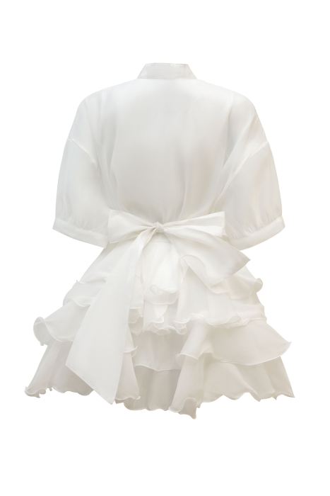 Блуза - туника "Оллана" белая, органза, с воланами от талии + топ