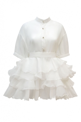 Блуза - туника "Оллана" белая, органза, с воланами от талии + топ