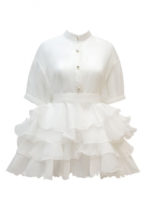 Блуза - туника "Оллана" белая, органза, с воланами от талии + топ