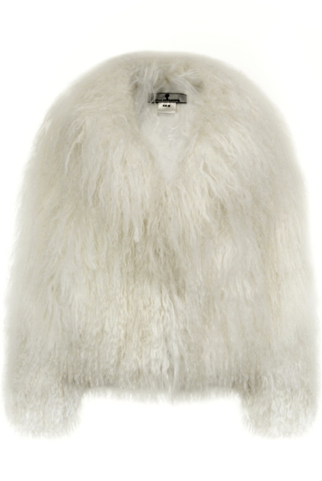 Шуба (полушубок) "Николет" белая, мех лама (натуральный), мини 60 см