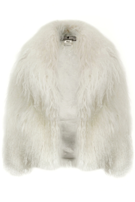 Шуба (полушубок) "Николет" белая, мех лама (натуральный), мини 60 см