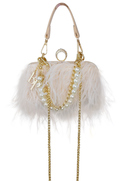 Сумка - клатч "Перья" пудровый (перья страуса)