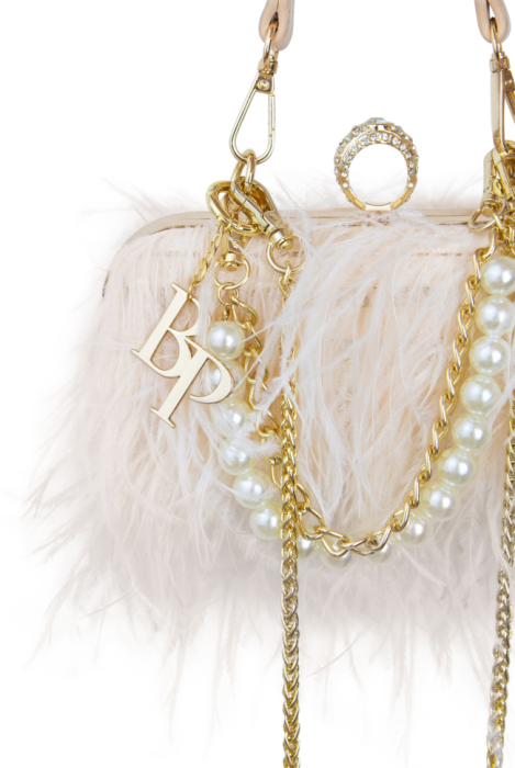 Сумка - клатч "Перья" пудровый (перья страуса)