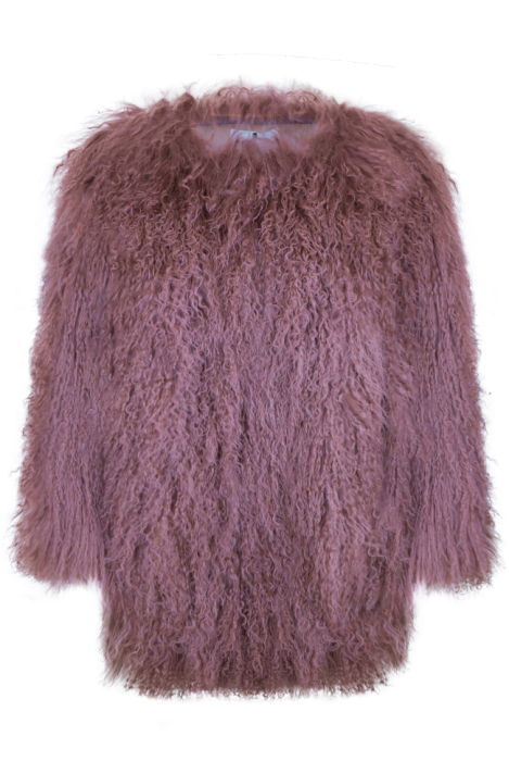 Шуба "Лорель" темно-розовая, мех лама (натуральный), миди, 90 см