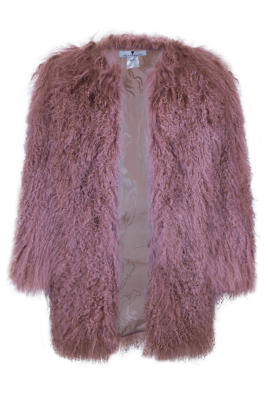 Шуба "Лорель" темно-розовая, мех лама (натуральный), миди, 90 см