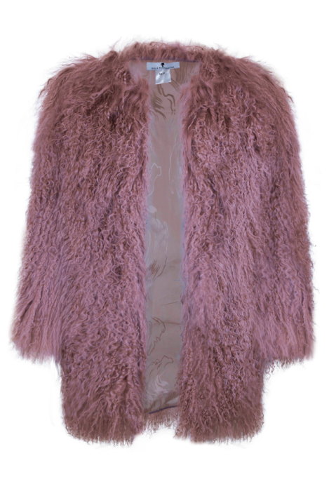 Шуба "Лорель" темно-розовая, мех лама (натуральный), миди, 90 см