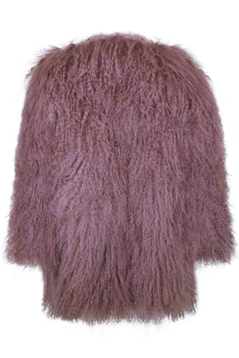 Шуба "Лорель" темно-розовая, мех лама (натуральный), миди, 90 см
