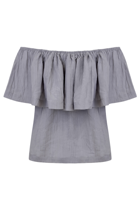 Топ-блуза "Мари" серая с воланом,спущенные плечи